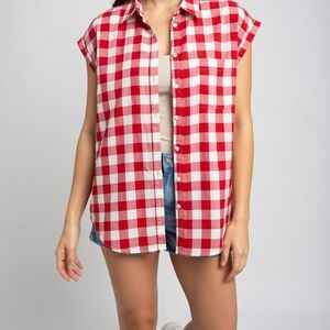 Red & White Gingham Button-Down Shirt - Casual Kids Topbin 07
